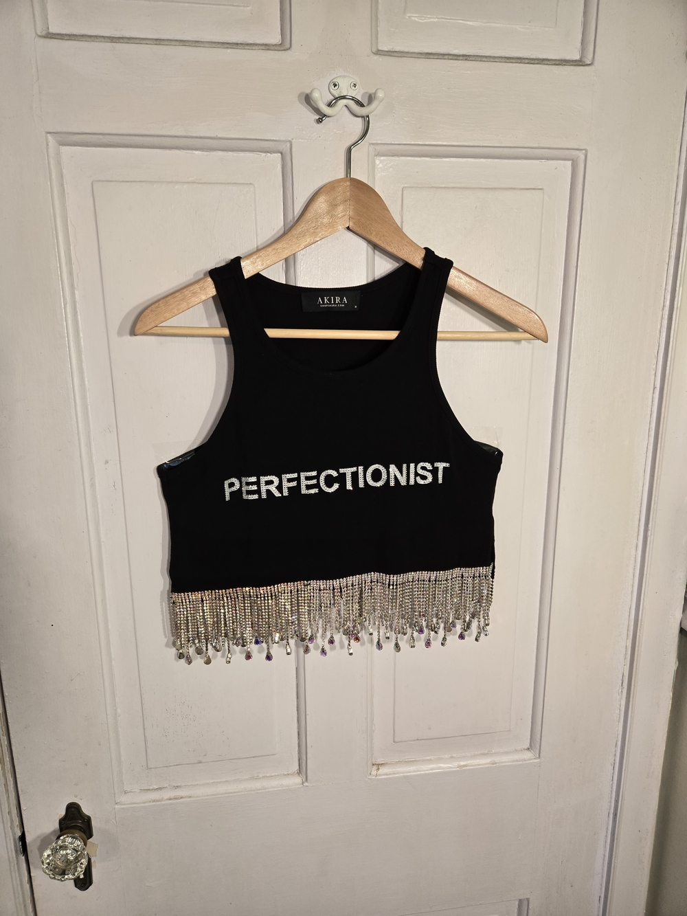 AKIRA Black 'Perfectionist' Crop Tank with Beaded Fringe Size M